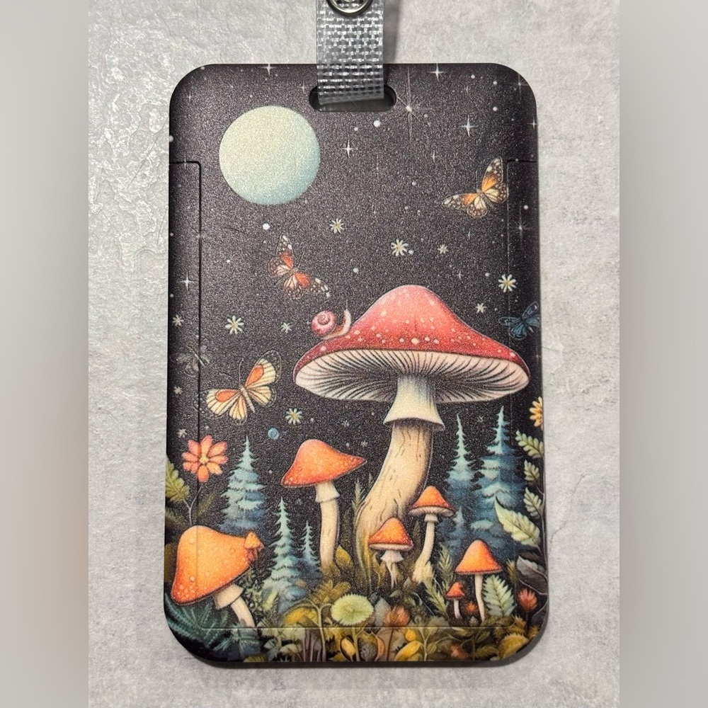 Mushroom Lanyard for ID Badge with Retractable Wheel Clip Breakaway - Picture 9 of 9